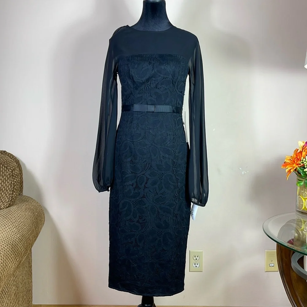 NEW Kay Unger Black Midi Cocktail Dress - Picture 3 of 15